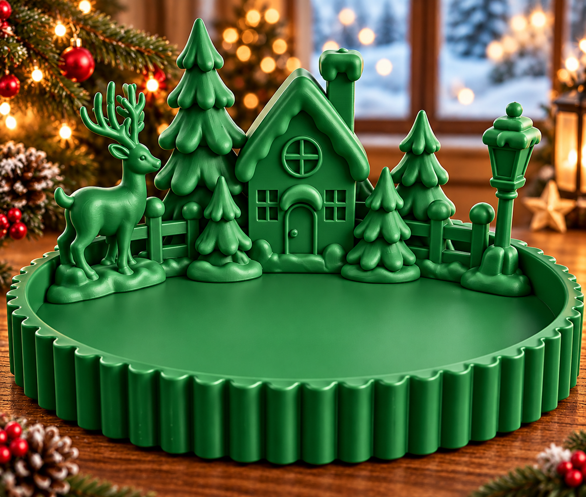 3d snowy village tray