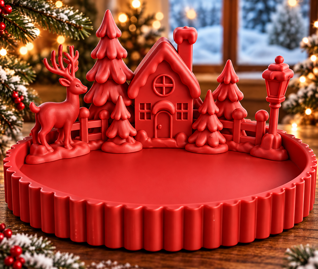 3d snowy village tray